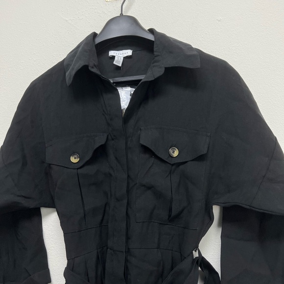 Topshop Belted Button Down Black Casual Long Sleeve Jumpsuit Size 4 NEW - Picture 2 of 4